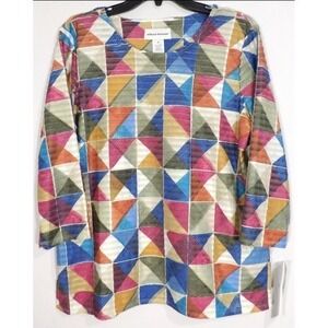 Alfred Dunner Chelsea Market Multicolor 3/4 Sleeve Tunic L Office Boho Peasant